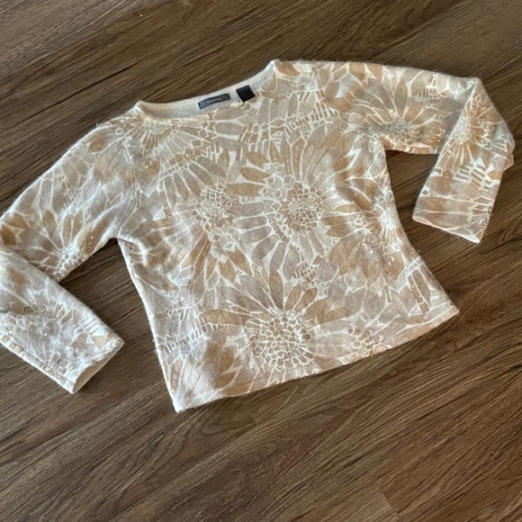 VTG Liz Claiborne wool angora rabbit blend Nutella pattern sweater M ** flaw** - Picture 1 of 6